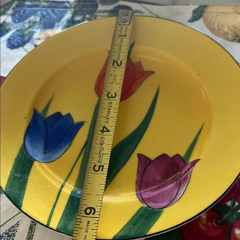 # 0863+ Hand Printed Made In Japan Vibrant Floral Yellow Plate - Picture 5 of 5